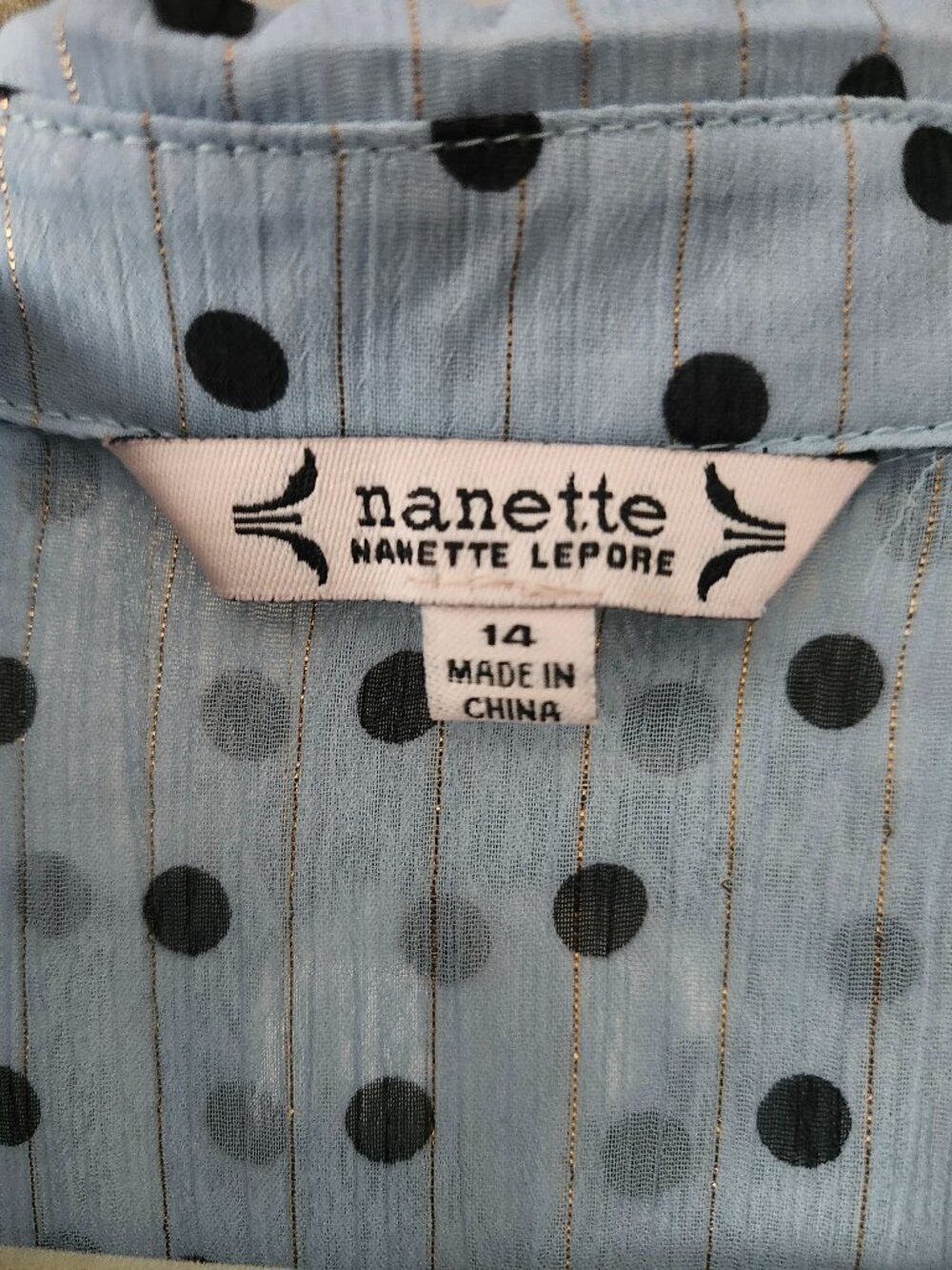 Light blue sleeveless pintuck polka dot dress - Picture 7 of 9